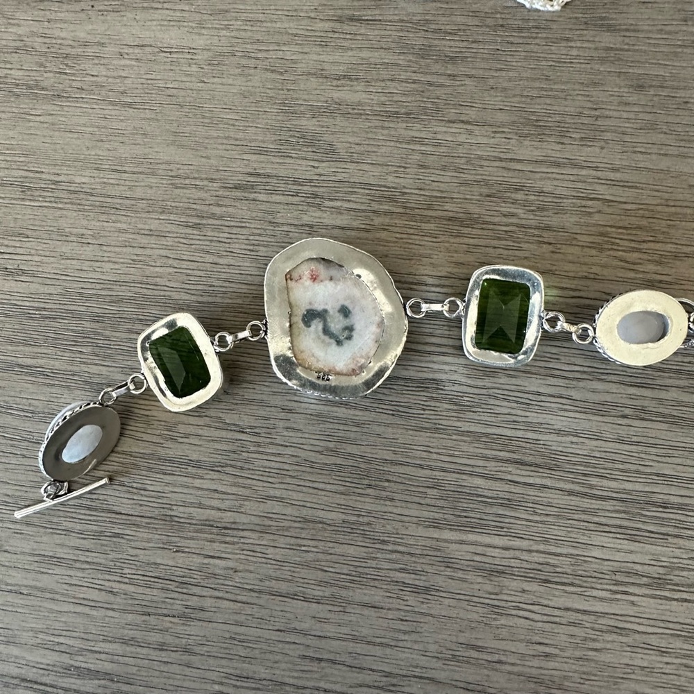 0343 Solar Quartz Druzy Peridot Bracelet Handmade Silver Gemstone Jewelry - Picture 7 of 9